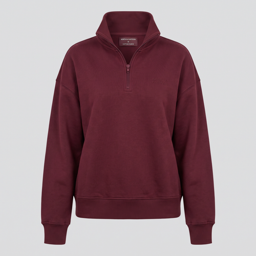 Demi-zip ample, bordeaux, vue de face — NORTH & CARTOON