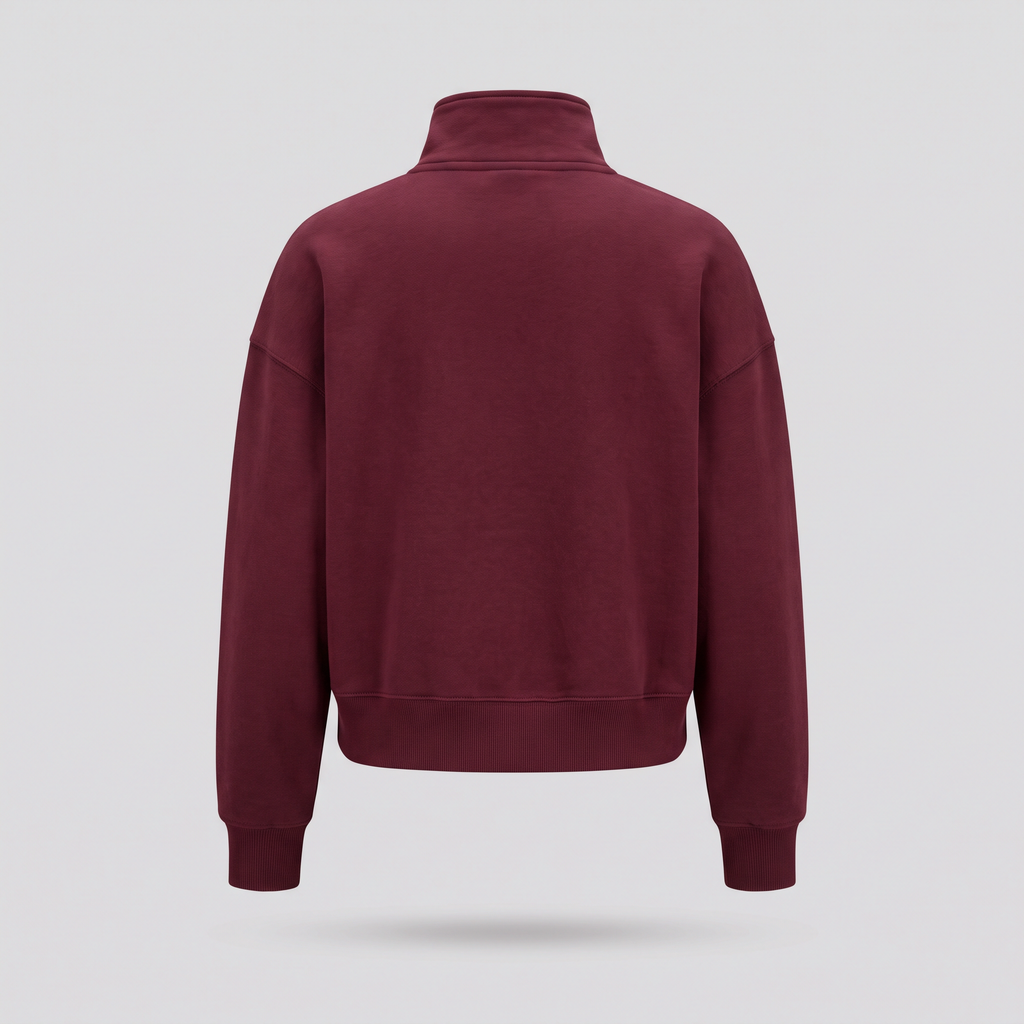 Demi-zip ample, bordeaux, vue de dos — NORTH & CARTOON