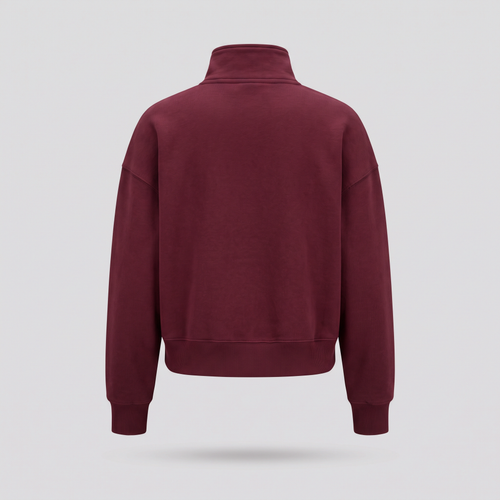 Demi-zip ample, bordeaux, vue de dos — NORTH & CARTOON