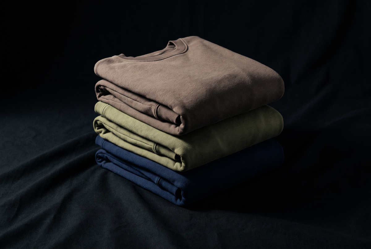 Trois tenues NORTH & CARTOON pliées, haut et bas assortis