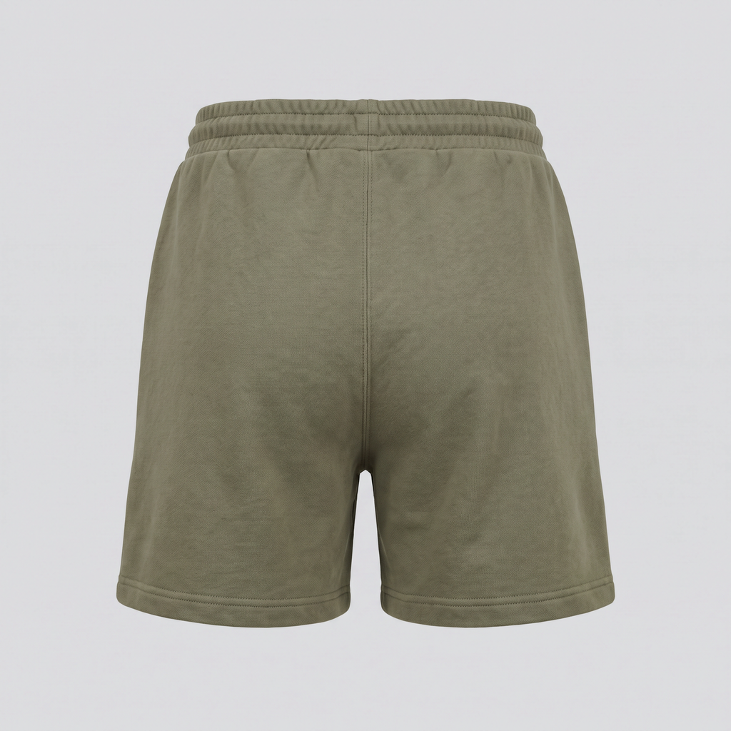 Short en molleton, olive, vue de dos — NORTH & CARTOON