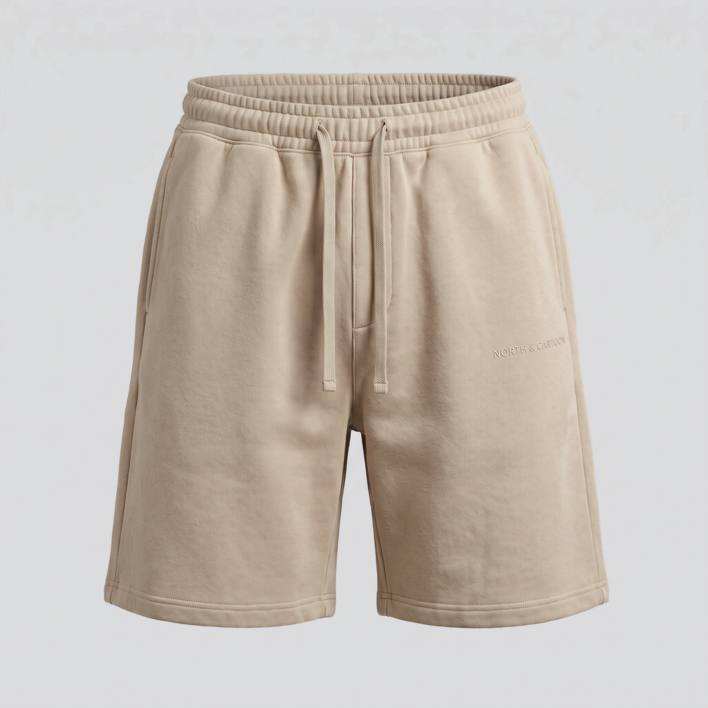 Short en molleton, sable, vue de face — NORTH & CARTOON