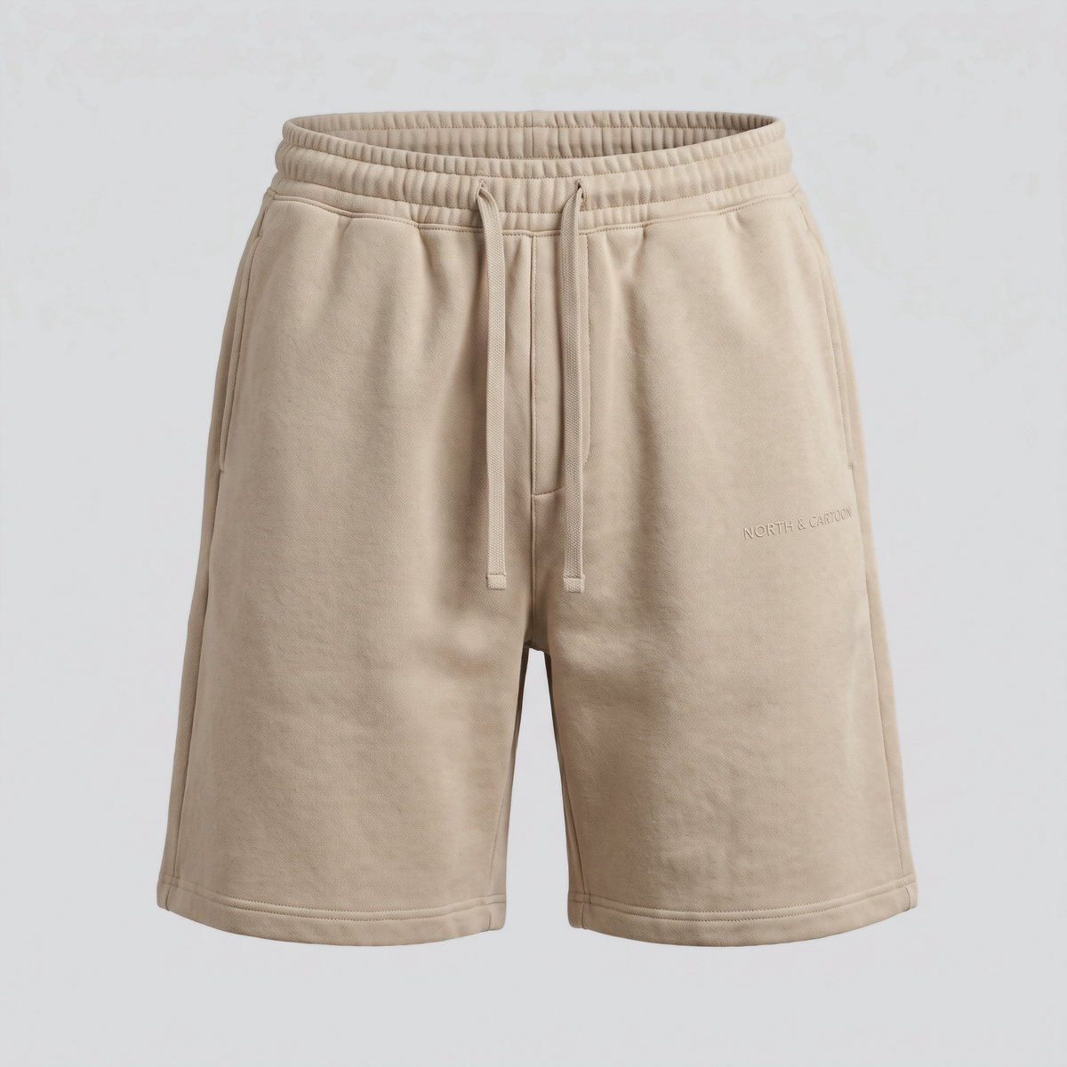 Short en molleton, sable, vue de face — NORTH & CARTOON