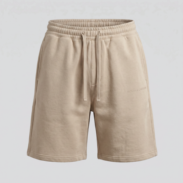 Short en molleton, sable, vue de face — NORTH & CARTOON