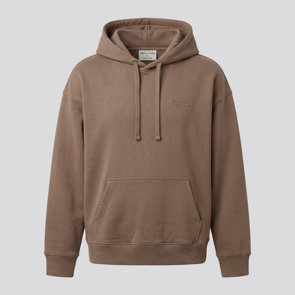 Sweat à capuche, brun taupe, vue de face — NORTH & CARTOON