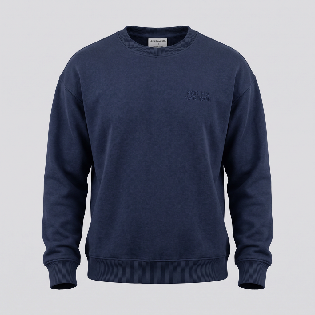 Sweat col rond, bleu nuit, vue de face — NORTH & CARTOON