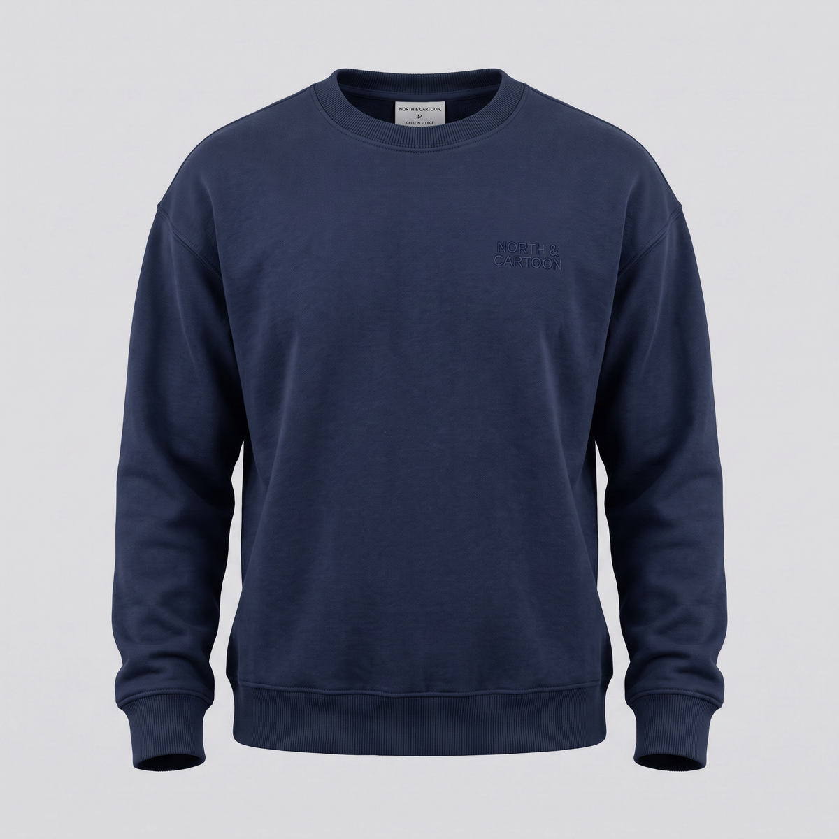 Sweat col rond, bleu nuit, vue de face — NORTH & CARTOON