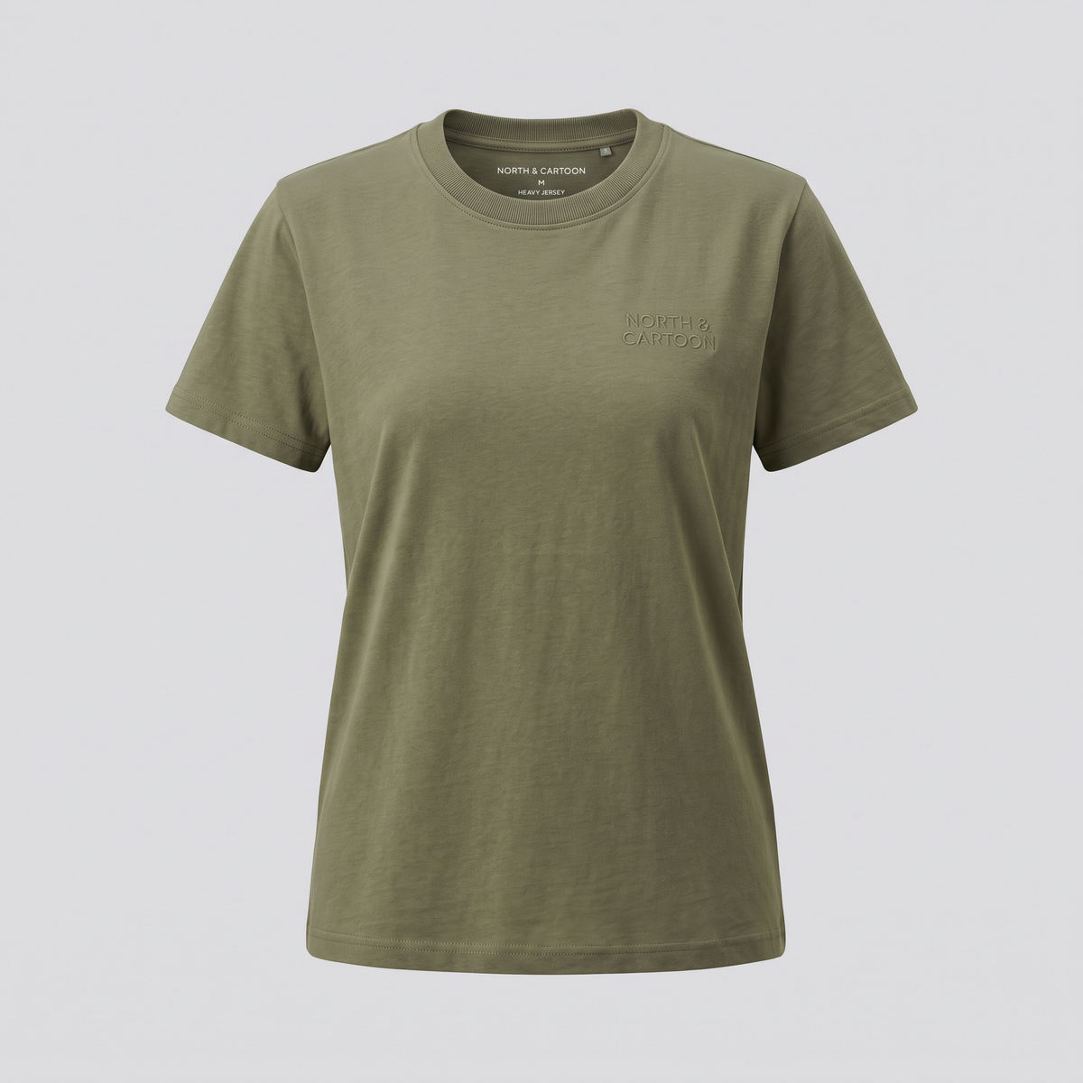 T-shirt col rond, olive, vue de face — NORTH & CARTOON